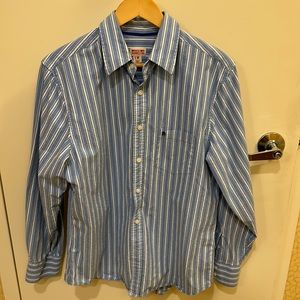 Used Mossimo Men’s M L/S blue with white stripes dress shirt.
